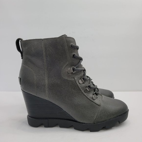 Sorel Joan Uptown Lace Leather Wedge Women's Boots Grey NL3790-052 US Size 9